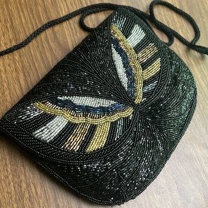 VINTAGE 60’s Magid Art Deco unique black small beaded evening bag purse